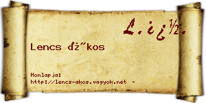 Lencs Ákos névjegykártya